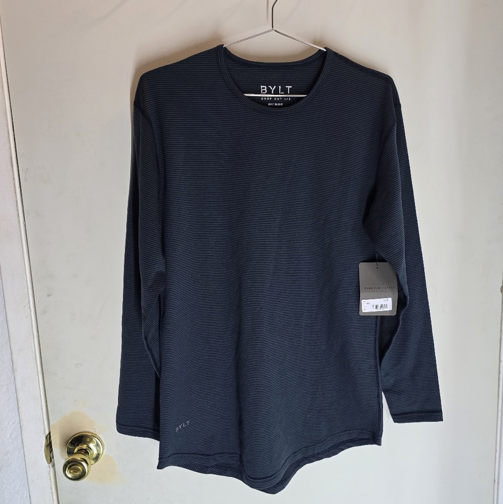 New BYLT Striped Drop Cut Long Sleeve Blend T-Shirt Size S